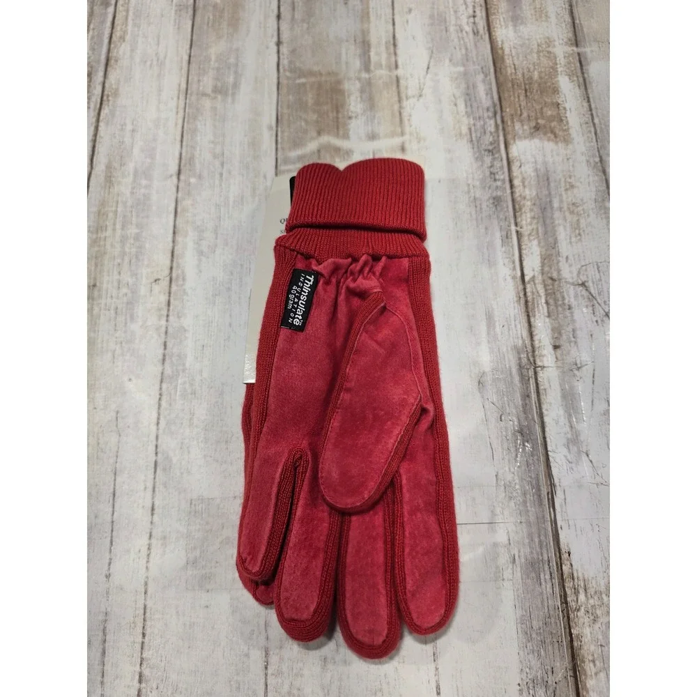 Basic Editions Red Leather Thinsulate  Gloves Women Large Fleece Lined